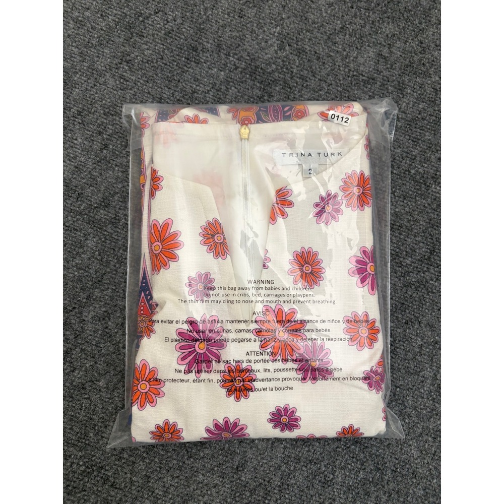 Trina Turk Floral Paisley Border Print Shift Dress White Pink Orange Size 2 - Picture 7 of 7